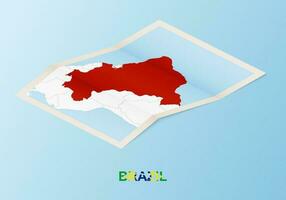 Folded paper map of Brazil with neighboring countries in isometric style. vector