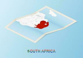 Folded paper map of South Africa with neighboring countries in isometric style. vector