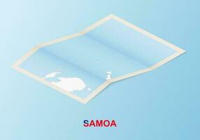 Folded paper map of Samoa with neighboring countries in isometric style. vector