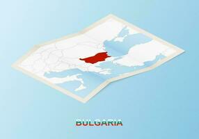 Folded paper map of Bulgaria with neighboring countries in isometric style. vector