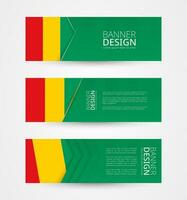 Set of three horizontal banners with flag of Guinea. Web banner design template in color of Guinea flag. vector