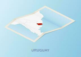 Folded paper map of Uruguay with neighboring countries in isometric style. vector