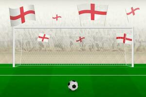 England football team fans with flags of England cheering on stadium, penalty kick concept in a soccer match. vector