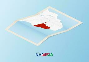 Folded paper map of Namibia with neighboring countries in isometric style. vector