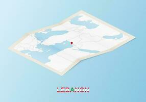 Folded paper map of Lebanon with neighboring countries in isometric style. vector