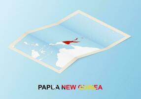 Folded paper map of Papua New Guinea with neighboring countries in isometric style. vector