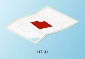 Folded paper map of Utah with neighboring countries in isometric style. vector