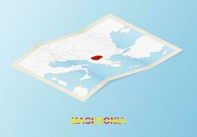 Folded paper map of Macedonia with neighboring countries in isometric style. vector