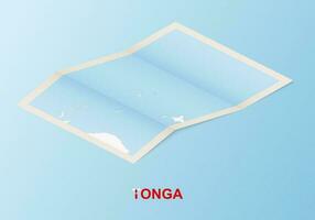 Folded paper map of Tonga with neighboring countries in isometric style. vector