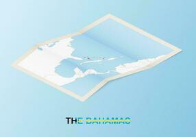 Folded paper map of The Bahamas with neighboring countries in isometric style. vector