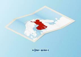 Folded paper map of Finland with neighboring countries in isometric style. vector