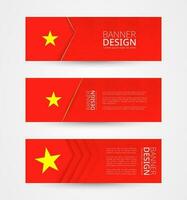 conjunto de Tres horizontal pancartas con bandera de Vietnam. web bandera diseño modelo en color de Vietnam bandera. vector