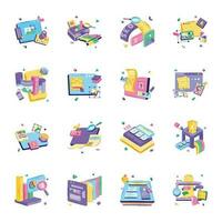 Bundle of Designing Tools and SEO Flat Illustrations vector