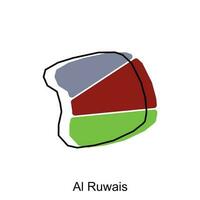 Al Ruwais map flat vector illustration, Outline Map of Qatar Vector Design Template. Editable Stroke