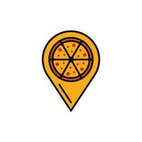 Pizza map pin location illustration vector design template, slice of pizza location icon logo vector illustration template