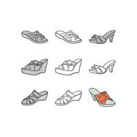 set of Slippers icon line art design, Outline vector design illustration template, suitable for your company