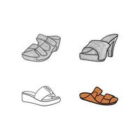 set of Slippers icon line art design, Outline vector design illustration template, suitable for your company