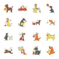 Trendy Set of Cute Dogs Flat Illustrations vector