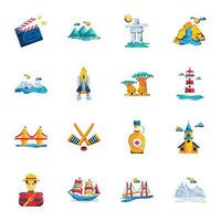 Bundle of Landmarks and Accessories Flat Icons vector