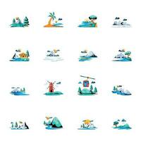 Bundle of Nature Landscapes Flat Icons vector