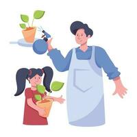 Trendy Father Gardening vector