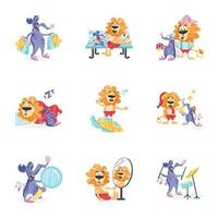 Modern Pack of Cute Animals Flat Stickers vector