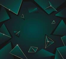 Green and black gradient polygonal 3d background, Abstract triangular shape geometric web design, Tech style vector template