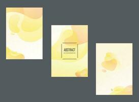 Set Of Three Abstract Fluid Yellow Backgrounds With A4 Format, Modern Gradient Vector Splash Suitable For Web Cover Design