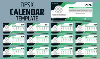 creativo escritorio calendario diseño para 2024. semana empieza en domingo y 12 meses de diseño son incluido. un profesional y adecuado modelo para el empresa vector