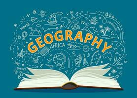 Geography textbook and symbols of school education vector