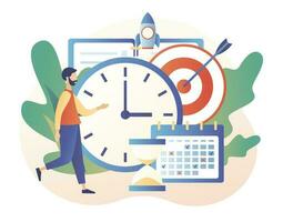 Time management, self control, self management, target, productivity metaphors. Self Discipline and Motivation concept. Modern flat cartoon style. Vector illustration on white background