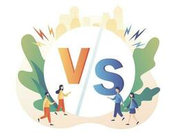 Versus letters. VS battle sign. Competition between two persons or products. Modern flat cartoon style. Vector illustration on white background