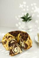 Slice Chocolate Marble Vanilla Bundt Cake or Zebra Cake photo