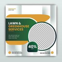 Lawn care garden service or social media cover post web banner design template for organic food ads promotion in green or yellow color on white background vector