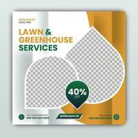 Agricultural and best farming services web banner or social media post lawn gardening template design with green and yellow color vector