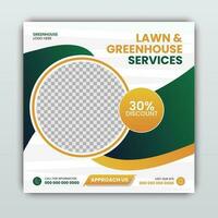 Lawn and gardening service social media post web banner template vector