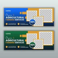 Agricultural and best farming services web banner or social media post lawn gardening template design with green and yellow color vector