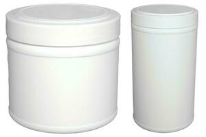 White plastic containers. Big and small empty vessels without background. photo