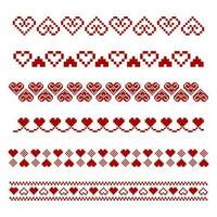 Heart Modern Cross Stitch Pattern, Heart Line Borders Pattern , pixel art line border, borders and frames pattern vector