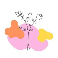 Flower hand drawn on abstract doodle white background, abstract design elements with floral decor. vector