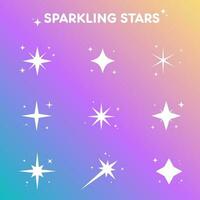 White sparkling stars vector icon set in flat style on the gradient background