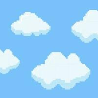 Blue sky Cloudy pixel art, Pixel clouds. Retro 8 bit blue sky vector