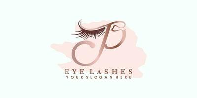 eye lash beauty logo design with letter concept vector