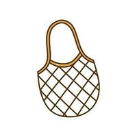 Reusable string bag isolated on white background. Grocery mesh or net bag. Vector hand-drawn illustration in doodle style. Perfect for cards, decorations, logo. Zero waste, ecology concept.