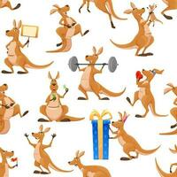 Cartoon kangaroo characters seamless pattern vector