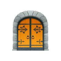 Cartoon Medieval castle gate door with stone arch vector