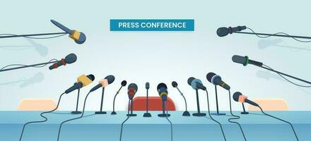 Press conference interview table and microphones vector