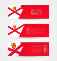Set of three horizontal banners with flag of Jersey. Web banner design template in color of Jersey flag. vector