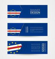 Set of three horizontal banners with flag of Cape Verde. Web banner design template in color of Cape Verde flag. vector