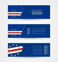 Set of three horizontal banners with flag of Cape Verde. Web banner design template in color of Cape Verde flag. vector